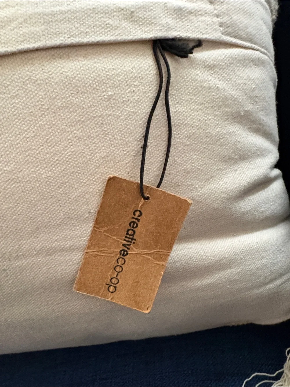 NWT Neutral Canvas Throw Pillow with Braided LOVE and Tassels